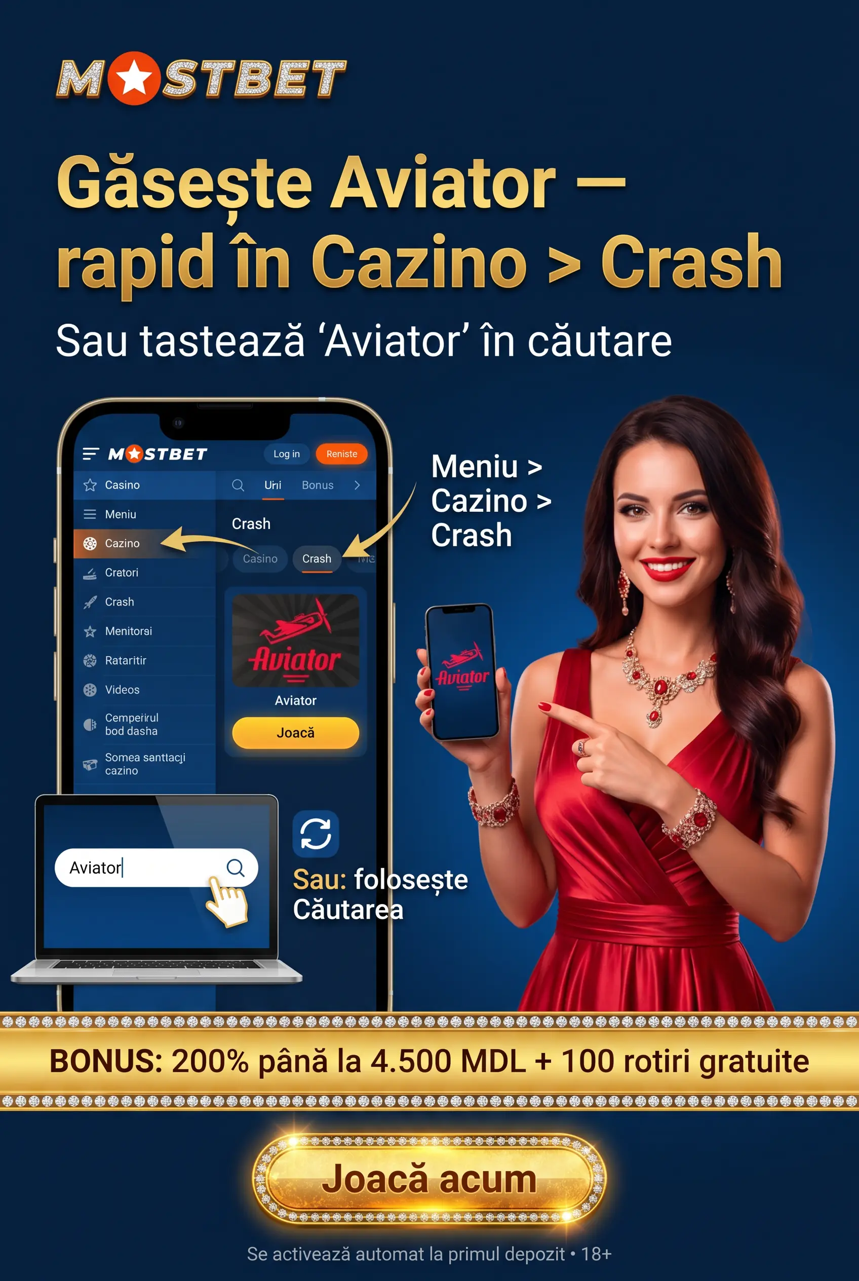 Unde găsești Aviator în cazinoul Mostbet