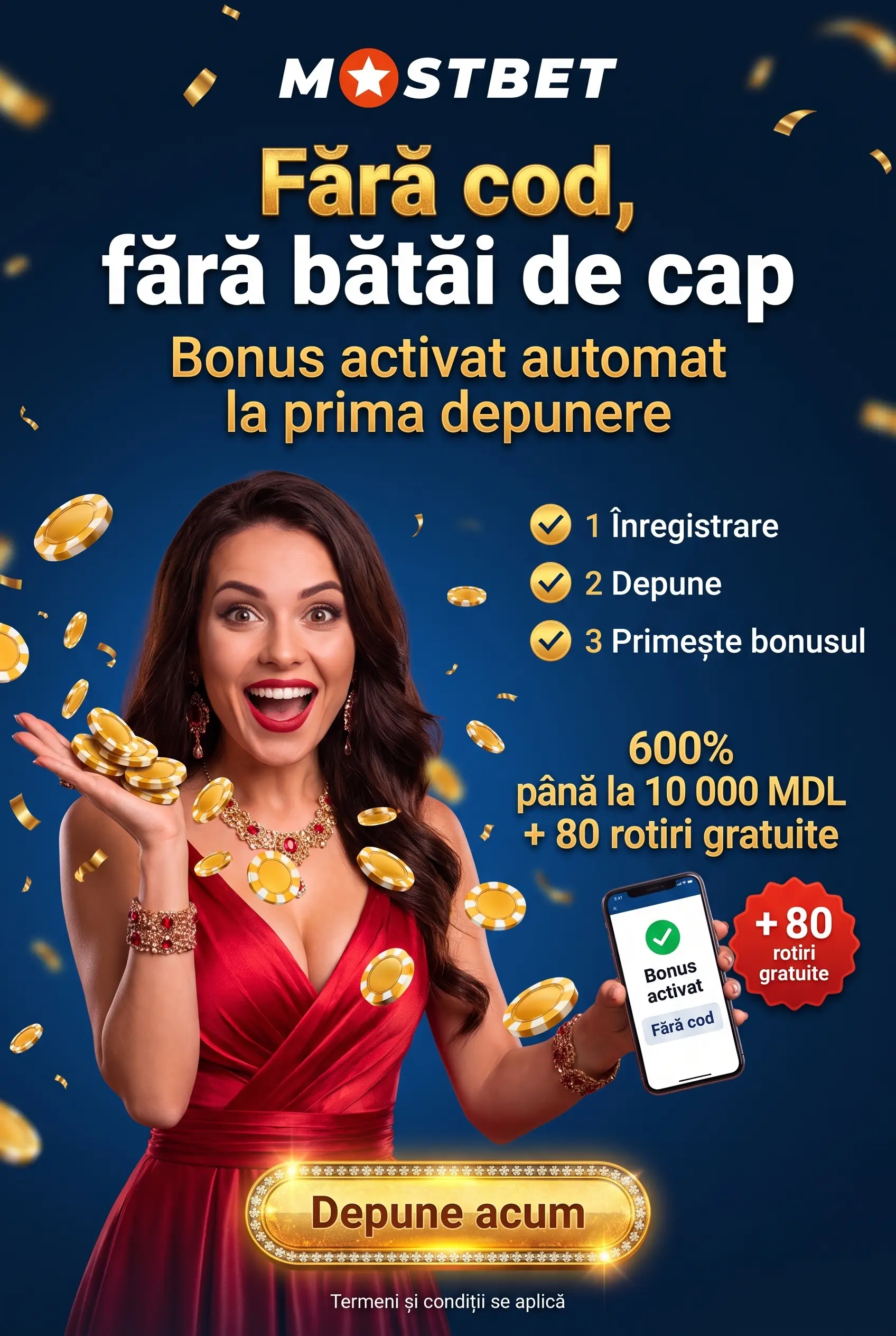 Activarea bonusului Mostbet fără cod promo