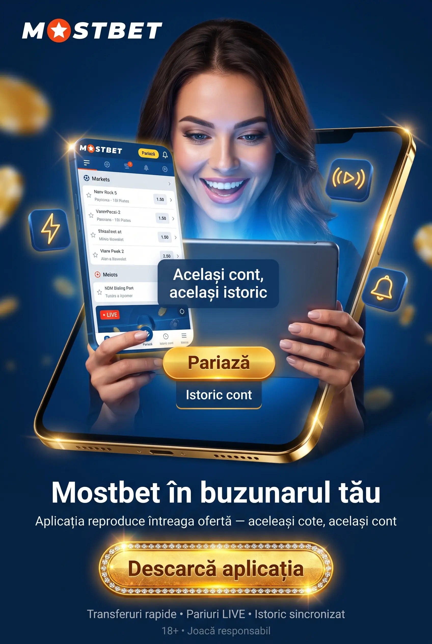 Aplicația Mostbet pentru pariuri de pe telefon