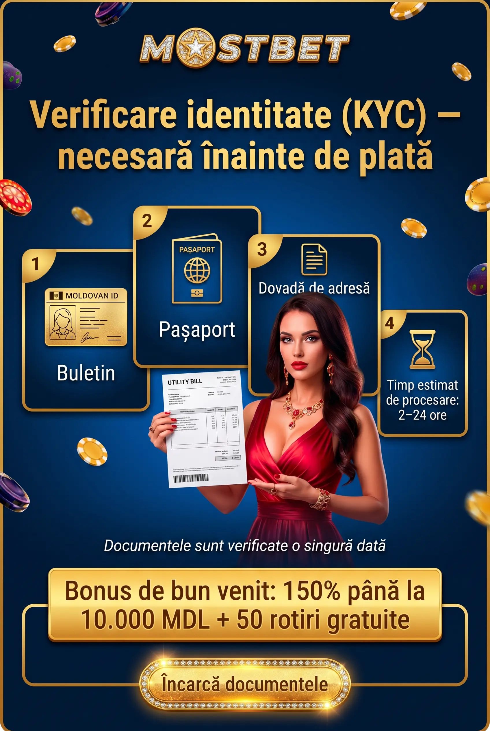 Verificarea identității KYC înainte de plată la Mostbet