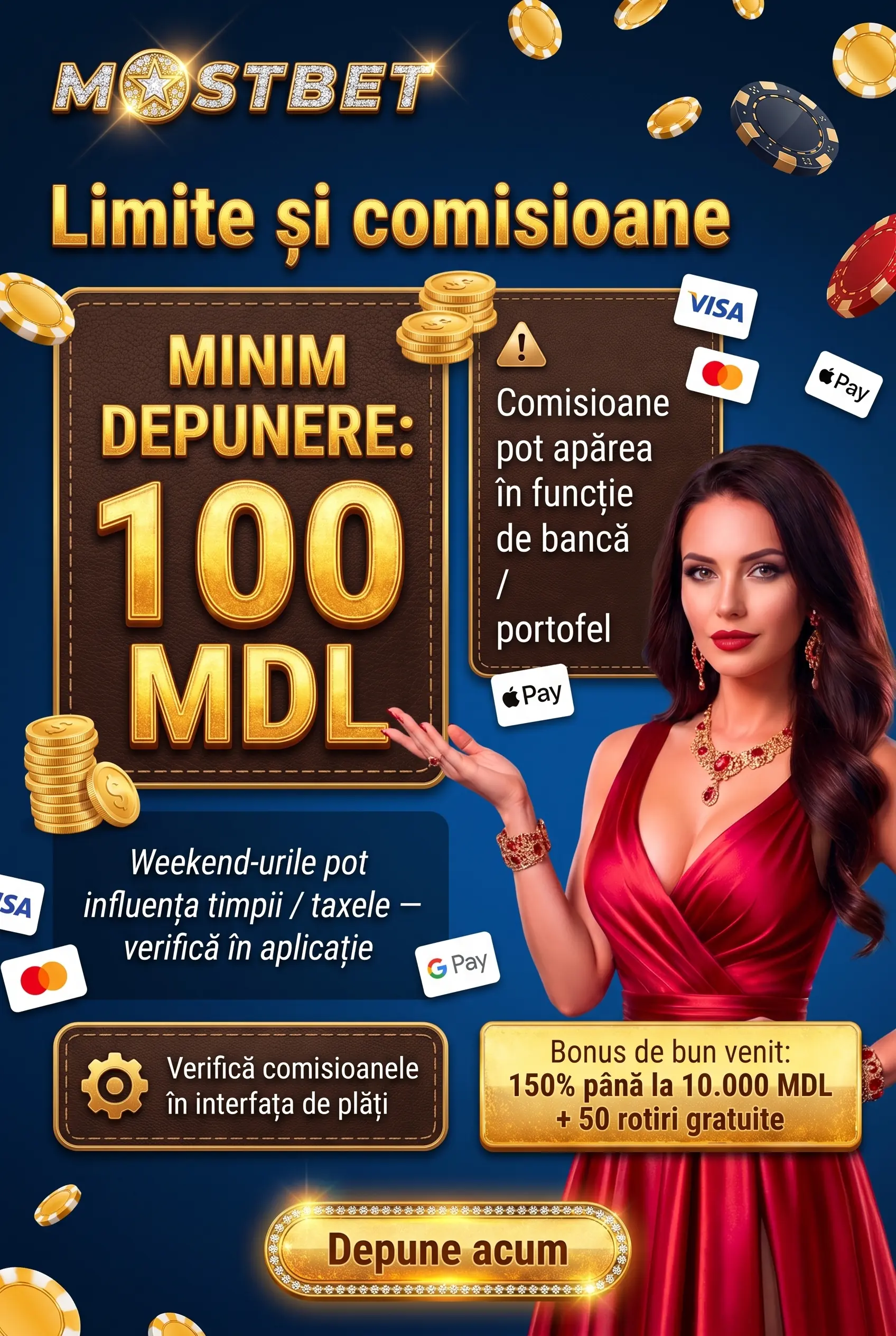 Limite și comisioane pentru plăți Mostbet