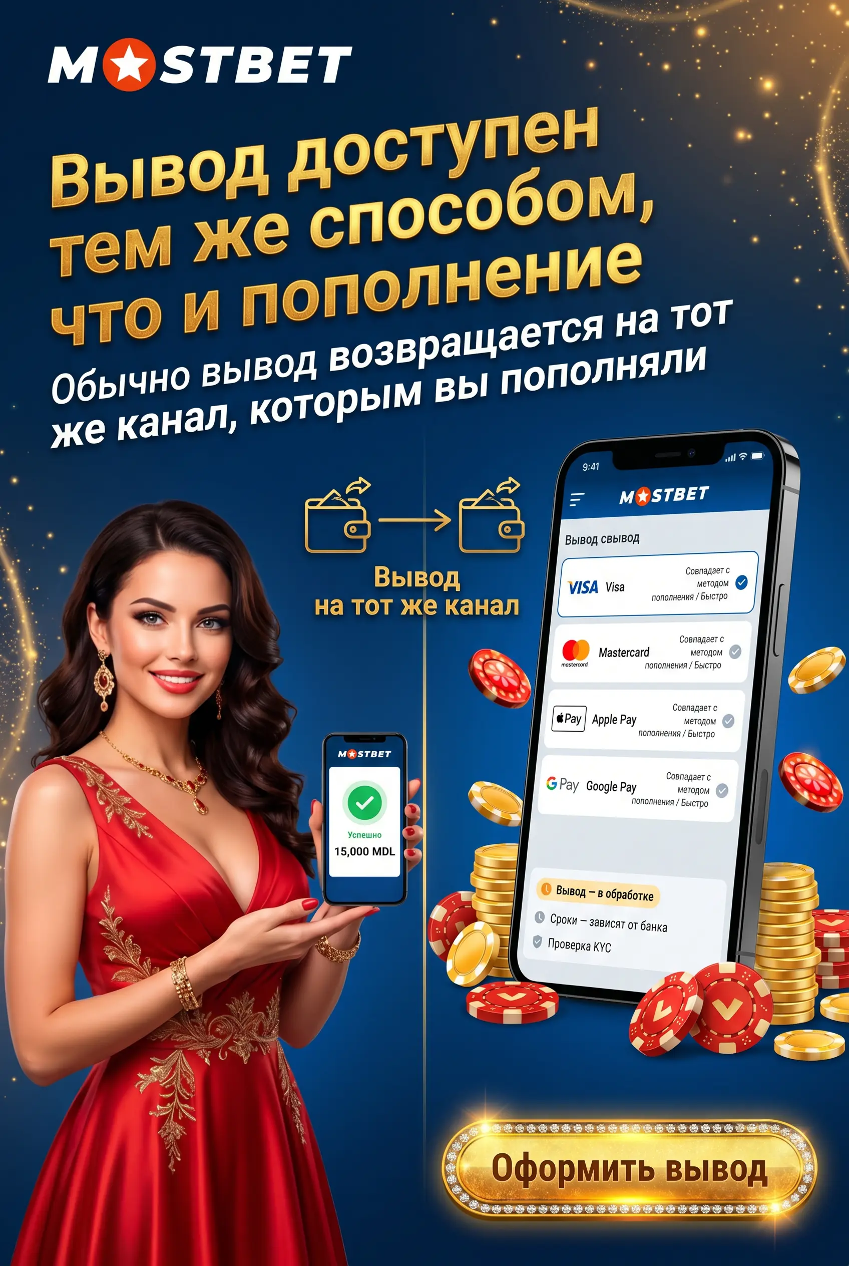 Доступные способы вывода средств Mostbet